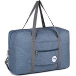 for Airplane Personal Item Bag 18x14x8 Travel Duffel Bag Under Seat Foldable Carry-on Luggage for Women Men (B-Denim Blue with Shoulder Strap)