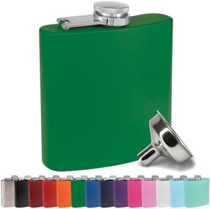 6 oz Stainless Steel Hip Flask with Funnel for Men & Women, Powder Coated Flask Gift Sets for Groomsmen, Bridesmaids, Wedding Party Whiskey Flask for Liquor, by Clear Water Home Goods, Matte Green