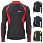 FDX Mens Cycling Jersey, Windproof Warm Winter Cycle Tops, Long Sleeves Water-Resistant Lightweight Thermal Bike Jacket, Windproof Bicycle Shirt for Riding, and Running(Red, M)