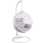 Yaheetech Garden Swing Chair, Patio Swing Chair Outdoor Hanging Hammock with Stand Indoor Rattan Chair with Cushion and Cover, White