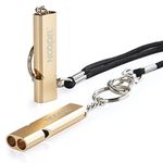 Noopel Emergency Survival Whistle Double Tubes Safety Whistle 2 pack with keychain for Boating Outdoor Camping Hiking Hunting Sports Dog Training (2 Pack Gold)