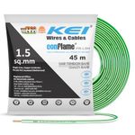 KEI CONFLAME FRLSH 1.5 sqmm 1 Core Copper Heat Resistant Flame Retardant Low Smoke & Halogen - Lead Free House Wire for Domestic & Industrial Electrical Wiring (Green, 45 Meters)