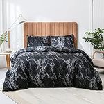 Argstar 3 Pcs Marble Comforter Set King, Black and Grey Marble Reversible Down Alternative Bedding Comforter, Soft Microfiber Abstract Duvet Set with 2 Pillowcases for Women Men and Kids