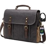 Vintage Mens Messenger Bag 15.6 inches Waterproof Genuine Leather Waxed Canvas Satchel Shoulder Bag Briefcase Laptop Bag with Charging,Headset Port Gray