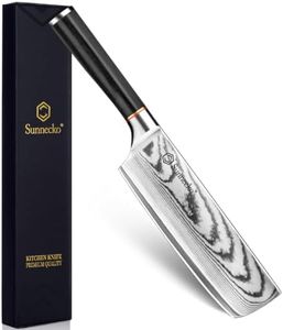Sunnecko 7 Inch Japanese Damascus Nakiri Knife - VG10 Steel Kitchen Cleaver | 12 Edge Ultra Sharp Vegetable Chopping and Meat Cleaver 62HRC Asian Chef Knife for Home Cooks and Men, Christmas Gift
