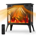 COWSAR Realistic Flame Electric Fireplace Stove, 500/1500W Freestanding Fireplace Heater with Remote Control and Timer, Adjustable Fireplace Stove Flame Color and Speed, Log Set & Crystal Options