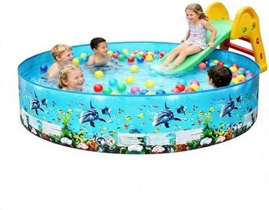 Nuwani 8ft Round Kids Pool, Foldable Hard Plastic Non-Inflatable SnapSet Wading Pool for Family Adults, Above Ground Dog Pet Splash Pool for Backyard, Heavy-Duty PVC, 96"x16", Slide Ready