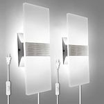 KICAAO Wall Sconces Set of Two, Modern Wall Sconce Plug in 10W 6000K Cool White Acrylic Wall Lights with 6FT/180cm Plug in Cord and On/Off Switch on The Cord