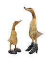 Deco 79 Bamboo Duck Sculpture with High Heels and Boots, Set of 2 17", 12" H, Brown