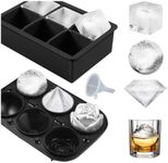 ZANZER (2 Pack) Large Ice Cube Tray Molds for Whiskey Set of 2 : Large Square Ice Cube Mold + 2.2" Sphere Ice Ball Maker, Rose Diamond Ice Trays with Lid, Ice Cube Molds for Whiskey,Cocktails,DIY