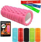 Foam Roller Pink with 3 Resistance Level Bands - Lightweight Foam Rollers for Muscles Provides Relief from Pain Fatigue Improves Tissue Recovery - Massage Roller for Gym, Yoga Pilates