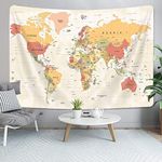 VeiVian World Map Tapestry, Map of World Vintage Topography Educational Tapestries Posters for College Kids Student Dorm Wall Art, Geographical Travel Map Tapestry for Bedroom Living Room, 80X60in