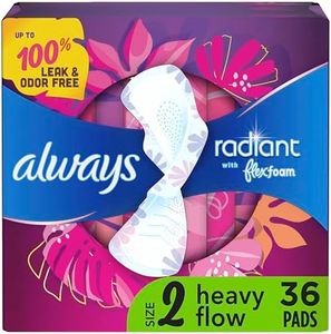 Always, Radiant With FlexFoam Pads For Women, Size 2, Heavy Absorbency With Wings, Light Clean Scent, 36 Count