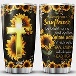 MYMISOR Advice From A Sunflower Tumbler Motivation Inspiration Saying Coffee Mug For Women Stainless Steel Tumblers 20oz Sunflower Lover Gift Christian Cross Monarch Butterfly