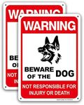 Dog Warning Signs Beware of The Dog Aluminum Warning Sign Not Responsible for Injury Or Death 10x7", 2 Pack, UV Protected and Weatherproof, Easy Mounting, Business, Driveway Alert