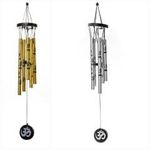 Tej GIFTSFeng Shui Metal Wind Chime with Om Printed 5 Pipes for Positive Energy, Decorative Outdoor/Indoor Hanging Bells, Good Luck Chimes for Home/Balcony Decoration (Pack of 2 Gold-Silver)