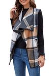 YACUN Women Plaid Vest Lapel Open Front Sleeveless Jacket Outerwear with Pockets, Grey Khaki, Medium