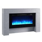 FLAMME Carmaux 55" / 141cm Freestanding Electric Fireplace Suite, 3 Flame Colours, 2000W Heater, Log set or Crystal Fuel Bed with Remote Control Cement Grey