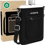 Hydrte Travel Water Bottle | Flat Water Bottle With Strap | Leak Proof Slim Water Bottles For Travel | BPA Free Water Flask | Ultimate Square Water Bottle With Sleve 18 oz (Nero Black)