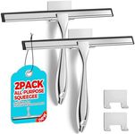 ALFLOD 2PACK All-Purpose Shower Squeegee for Shower Doors, Tile Shower Walls, Bathroom, Window, Glass and Car Windshield, Mirrors and Kitchen-Stainless Steel, 10 Inches, Silver