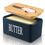 Dyserbuy Large Butter Dish with Lid and Knife, Airtight Porcelain Butter Container with Cover, Ceramic Butter Keeper for Countertop, Perfect for Canadian 1lb Butter (Blue)