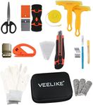 VEELIKE Wallpaper Smoothing Tool Kit with Craft Knife, Tape Measure, Snitty Vinyl Cutter, Utility Knife, 2 in 1 Blade Scraper for Applying Peel and Stick Wallpaper Contact Paper Window Tint Glass Film