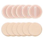 Sibba Loose Powder Puff 12 Pieces Round Velour Face Makeup Compact Body Container Setting Pressed Blending Foundation Cream Make Up Ribbon Strap Sponge Cushion Applicator (Skin Color)