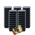 HOMEE Meal Prep Container,50 Pack/ 33 oz Reusable Food Storage Containers Bento Lunch Box with Lids Made of Plastic Stackable Microwavable Freezer and Dishwasher Safe bpa Free (Rectangular/Black)