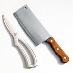 YELONA Set of Pakka Wood Meat Cleaver, & Kitchen Cooking Stainless Steel Utility Sharp Shears for Cutting Herbs, Vegetables, Food, Chicken, Poultry, Fish (1 Scissor & 1 Butcher Knife)
