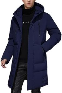 Gihuo Mens Long Puffer Jacket Winter Warm Hooded Outerwear Quilted Jacket Zip Up Padded Coats Outerwear(Navy-L)
