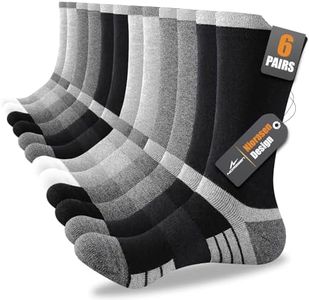 Niorasen 6 Pairs Men's Cotton Crew Work Boot Socks, Moisture Cushioned Athletic Sports Socks for Hiking Running Workout, Black-White-Grey 6-8