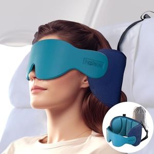 Inspireyes Oreiller de voyage, oreiller d'avion pour dormir, oreiller de voyage en voiture pour enfants, oreiller doux avec masque pour les yeux, bleu lac