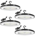 4-Pack High Bay LED Shop Lights, 150W 22500LM UFO High Bay Light (Eqv. to 600W MH/HPS), 6ft Power Cord, 6500K Daylight, IP65 Waterproof Shop Light for Garage, Workshop, Warehouse, Barn
