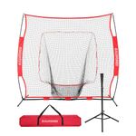 BALWONER 7 x 7 ft Baseball Softball Practice Net Set with Tee and Carry Bag for Batting Hitting and Pitching Red