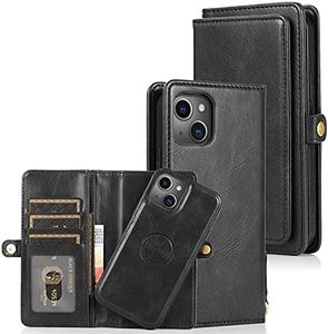 Cavor for iPhone 15 Wallet Case,2 in 1 Magnetic Detachable Case Leather Flip Cover with Stand Feature & Card Slots & Wristlet Strap (6.1")-Black