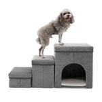 Arkyomi folding dog steps for high bed sofa,3 step ladder with anti-slip removable plush cover,collapsible dog stairs for small medium large dogs older cats pet