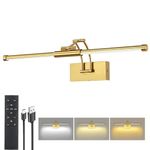 24“ Picture Lights for Wall, 8000mAh Rechargeable Wireless Picture Light with Remote, LED Wall Lights 3000K/4000K/6000K Dimmable, Art Lighting for Paintings Frame Gallery Dartboard, Brass