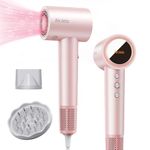 Hair Dryer, 110,000 RPM High-Speed Ionic Blow Dryer for Fast Drying, Professional Lightweight Hairdryer with Diffuser, Magnetic Nozzle, 4 Temps & 2 Speeds, Low Noise for Travel & Home - Pink