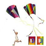 EUPSIIU 2 Pieces Pocket Kite For Children, Rainbow Flying Kite for Kids Beach Summer Colorful Kites with Long Tail, Easy Flyer Kite for Beginner Outdoor Activities, Kite Gift to Boys Girls (Rainbow)