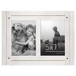 Americanflat 5x7 Double Picture Frame in Aspen White - Distressed Wood Decorative Family Picture Frame with Polished Glass, Includes Hanging Hardware for Wall, and Easel for Tabletop Display