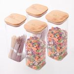 The Better Home Pack of 2 Borosilicate Glass Jars with Bamboo Lid I Rectangular Transparent Airtight Borosilicate Kitchen Containers Set | Glass Jars for Cookies Snacks Tea Coffee Sugar | 1000 ml Each