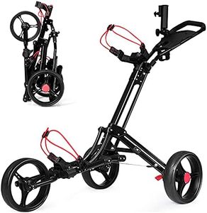GOPLUS Carrito de Golf Plegable con 3 Ruedas con Mecanismo de Plegado Rápido, Carro de Golf Ligero con Mango Ajustable, Portaparaguas, Marcador y Portavasos