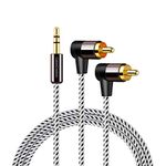 CableCreation 3.5mm to RCA Cable, 3FT 3.5mm to 2RCA Male Stereo Audio Y Splitter Right Angle Cable Compatible with TV,Smartphones, MP3, Tablets, Speakers,Home Theater,24K Gold Plated