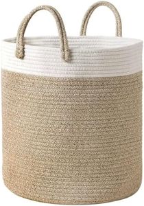 Large Woven Basket, Cotton Rope Laundry Basket Coil Basket with Handles, Decorative Organizer for Nursery Storage (Tall)
