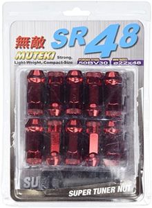 Muteki 32906R SR48 Series Red 12mm x 1.5" Thread Size Open End Lug Nut, (Set of 20)