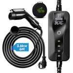 AFYEEV Electric Car Charger, 6M Type 1 Portable Battery Charger, Switchable Current 8-16A, 250V, 3.6kW, Digital Display, Black (SAE J1772)