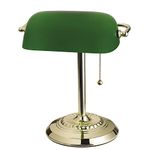 Catalina Lighting 17466-017 Franklin Banker's Lamp, Plated Brass with Adjustable Green Glass Shade, 14.5", Green New