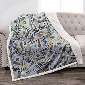 Jekeno Money Blanket Gifts for Money Lovers 100 Dollar Bill Cash Present for Men Women Kids Girls Boys Christmas Birthday Bedroom Room Home Decor Soft Cozy Lightweight Sherpa Throw 50"x60"