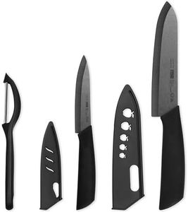 Ceramic Knife Set with Sheath: Covers Sharp 3 PCS Professional Kitchen Knife Set with Gift Box, Chef Knife, Fruit Knife and Peeler
