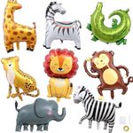 8 PCS Safari Jungle Animal Foil Balloons, Wild One Birthday Decorations for Kid Boy Girl, Elephant Monkey Lion Giraffe Leopard Zebra Crocodile Balloons for Jungle Theme Party